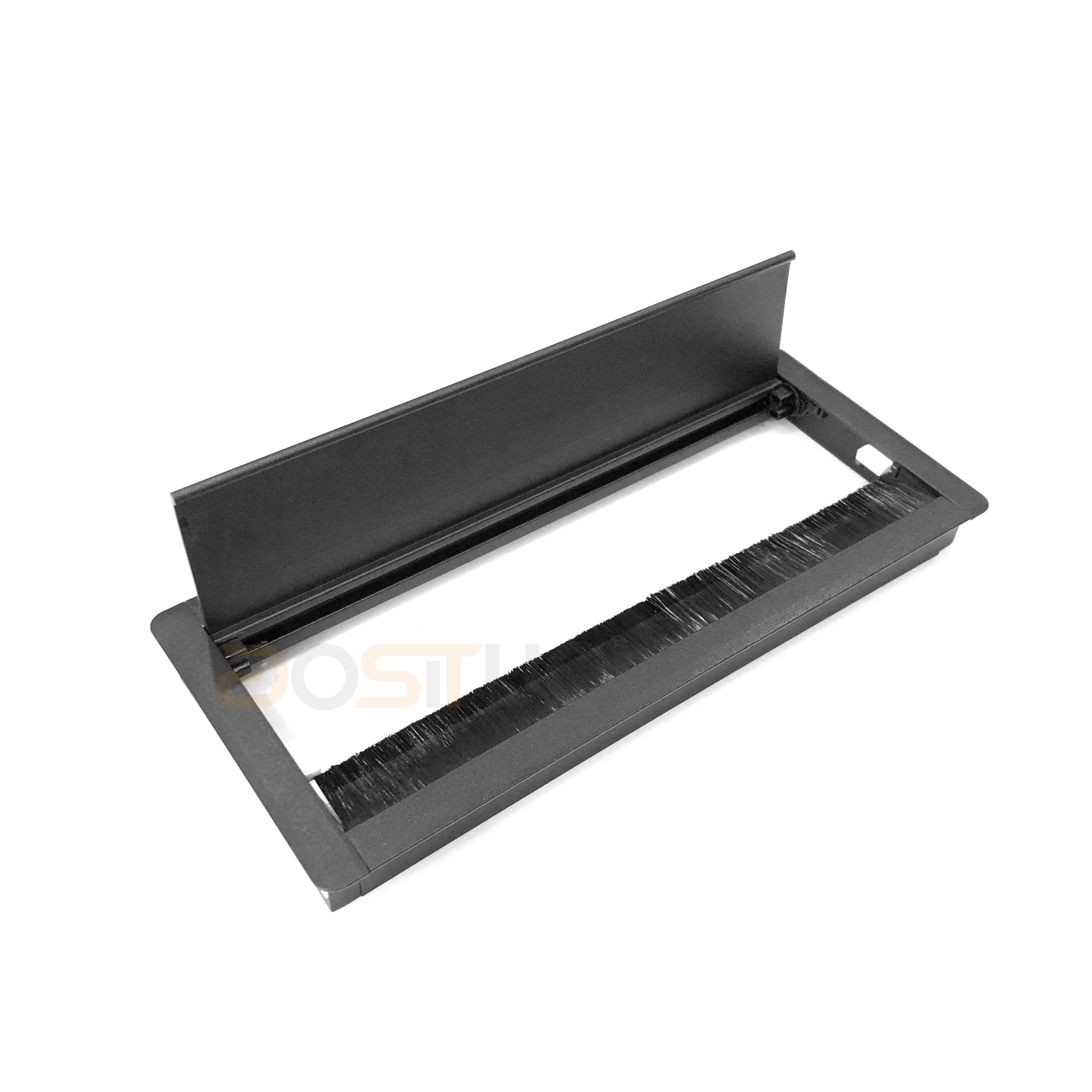 300/400/500mm Aluminum Soft Closing Cable Grommet Tabletop Management Wire Box Computer Desk Hole Cover Flip Up Box With Brush