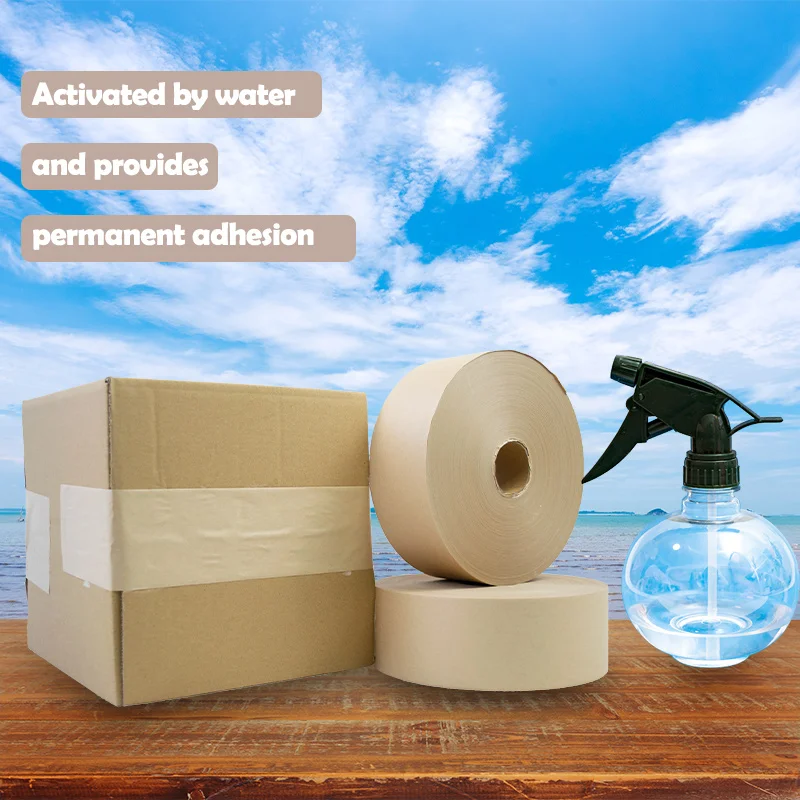 Eco-Friendly Packaging Wet Water Activated Gummed Paper Kraft Custom White Brown Tape
