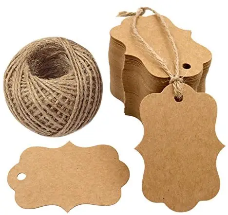 Пустые бумажные подвесные бирки 100 шт., 20 метров, джутовый шпагат