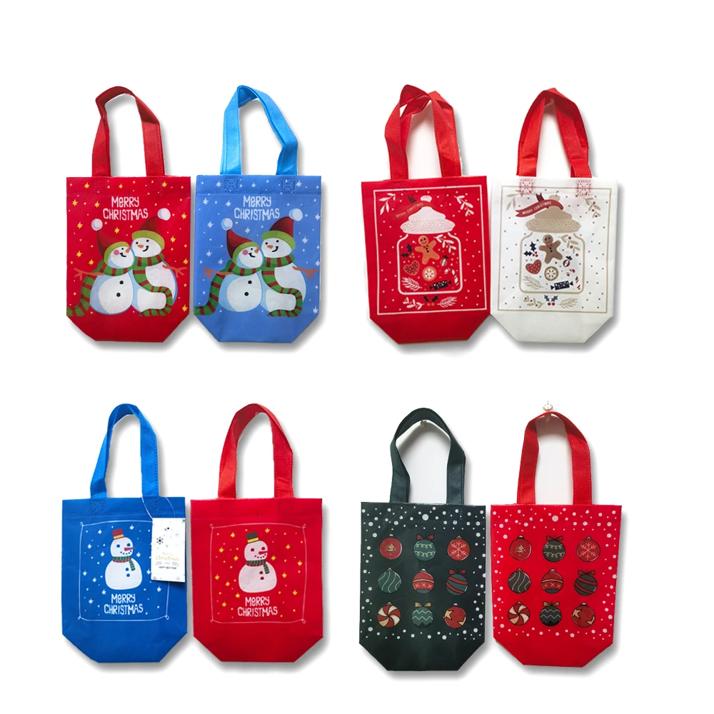 Custom Snowman Christmas Non Woven Bags Mini Candy Tote Bags With Handles Xmas Reusable Gingerbread Waterproof Gift Bags