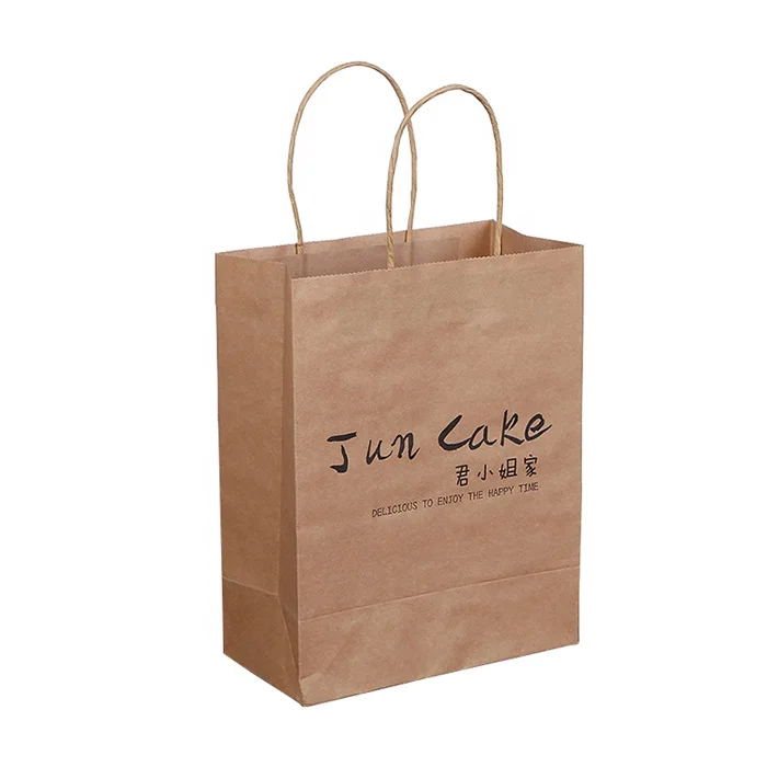 Oem Logo Printed Ecological Restaurant Take Out Packaging With Twist Handles Recycled Commercial Kraft Togo Paper Bags For Food