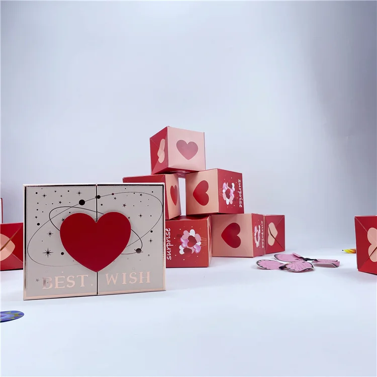 Elegant New Design Mysterious Valentine Birthday Surprise Explosion Mystery Gift Box Paper Package With Magnetic Lid Recyclable
