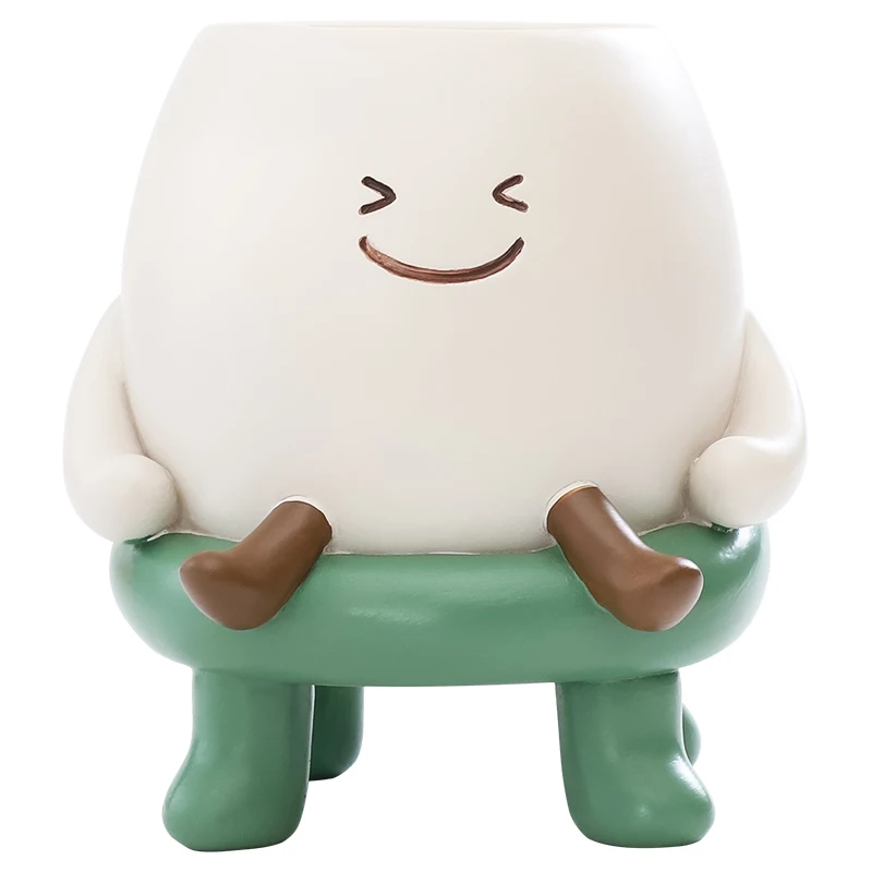 Roogo Cartoon Role Relaxing Life Bonsai Small Mood Adorable New Style Simple Design Chair and Pot Resin Planter Wholesale Price