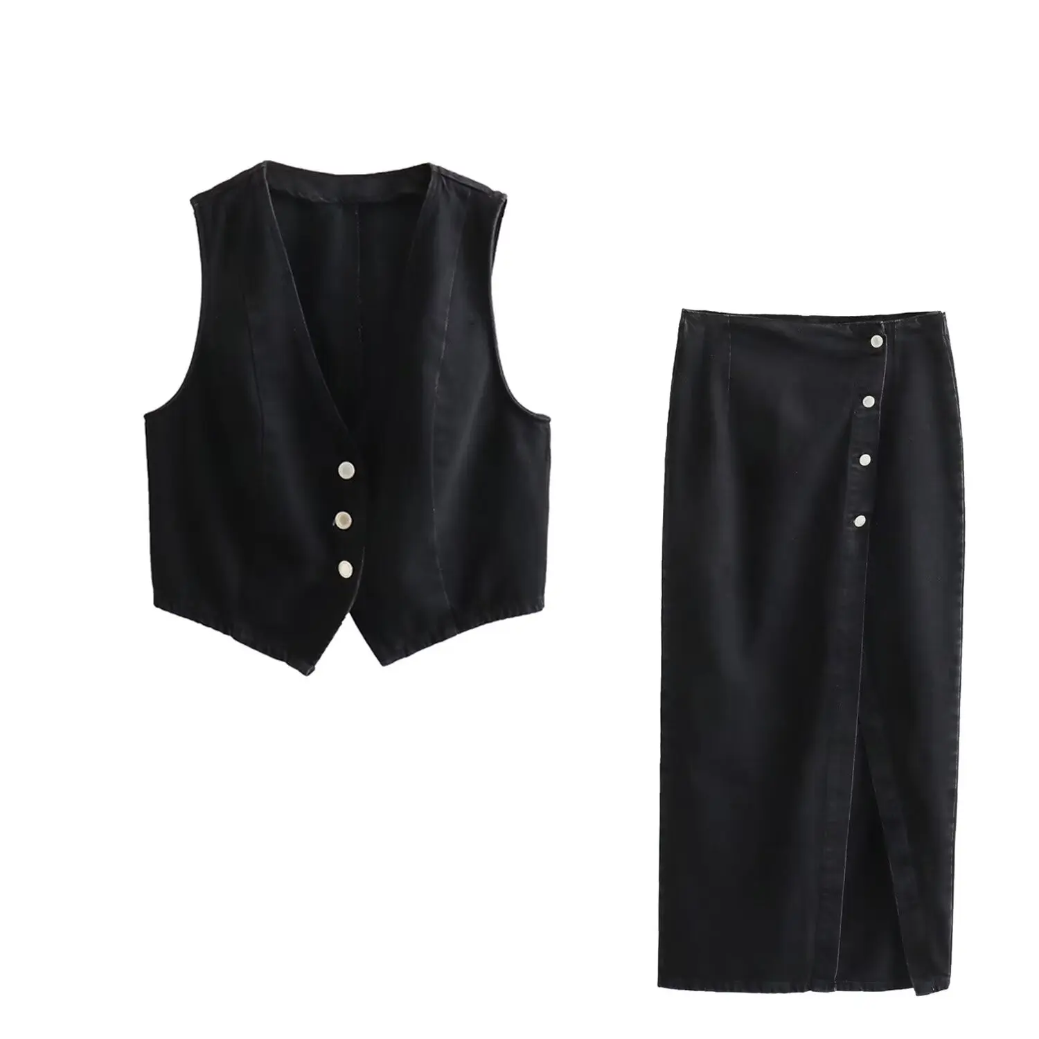 PB&ZA Women 2024 summer New Chic Fashion Double flapper Midi Skirt Vintage High Waist Female Skirts Mujer