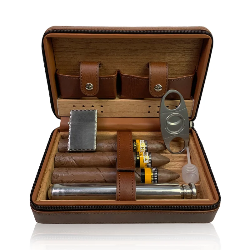 Vanace Modern Custom Leather Cigar Humidor Cedar Wood Box with Lacquer Technique for Travel Humidity Bags for Storing Cigars