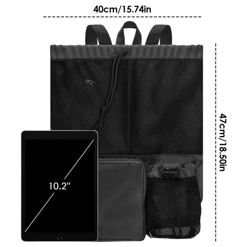 Portable Mesh Gym Yoga Beach Travel Bag with Drawstring for 10 Inch Laptop Shoe Carry System-Promotional Beach Bunch Pocket