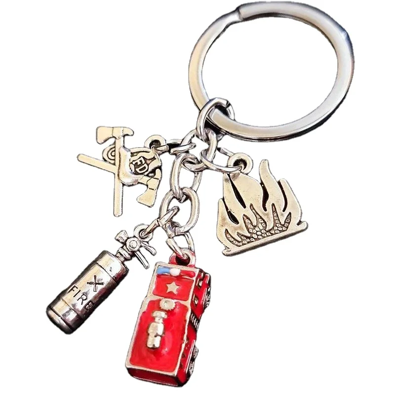 T1756 New Design European Metal accessories backpack pendant axe safety helmet fire extinguisher keychain