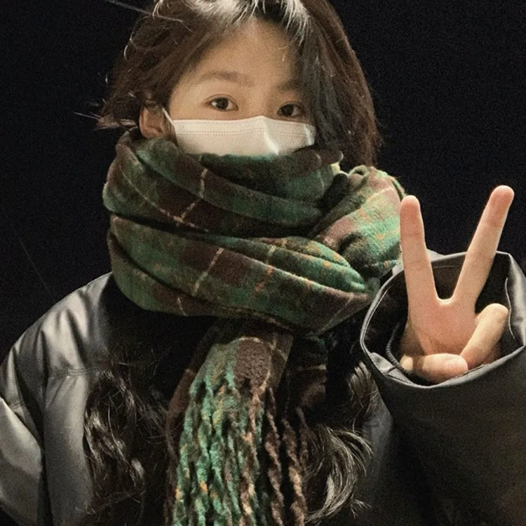 2024 Модный женский плотный теплый кашемировый шарф в клетку с кисточкой мягкая накидка для зимы