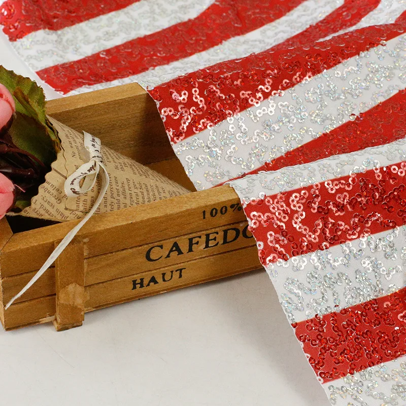 Red Strip Sequin Fabrics Shiny Sequins Stretch Knit Embroidery Dance Dress Sparkly Fabric for DIY Dress Clothes Wide130cm