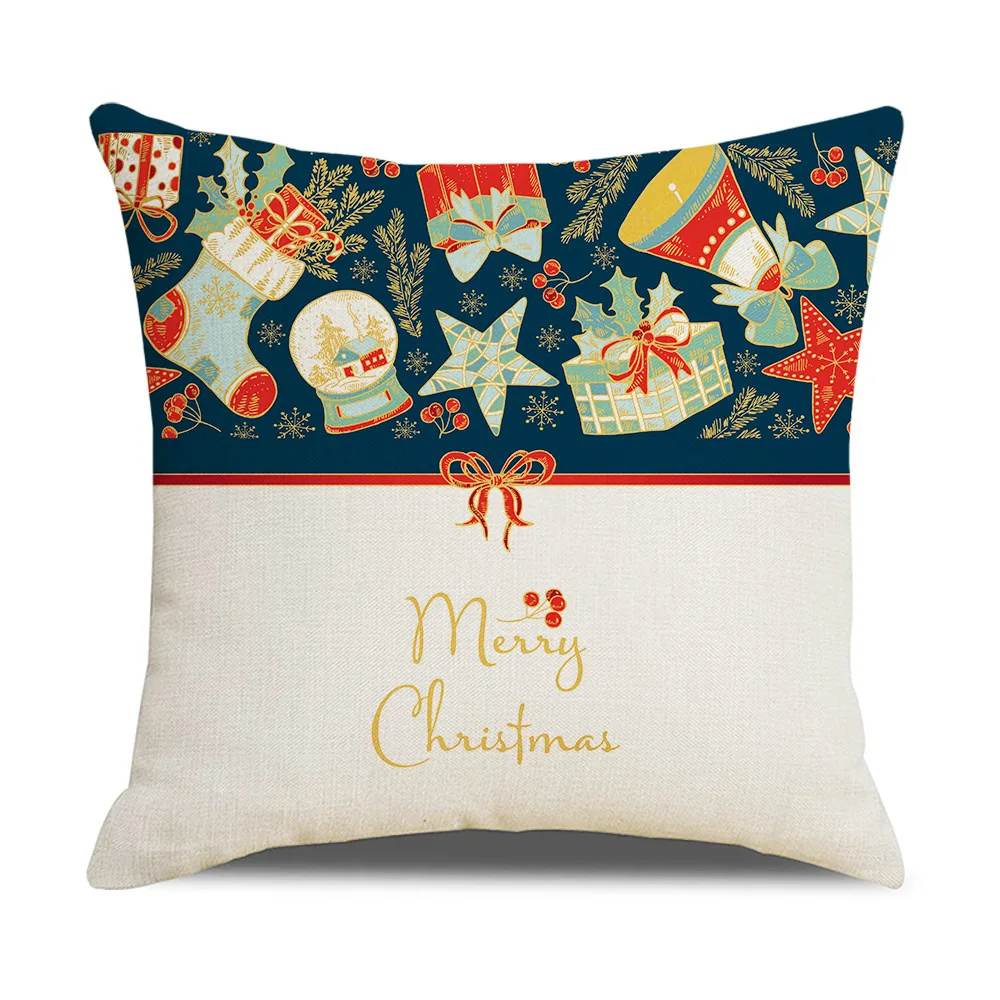 Christmas Pillowcase Decorative Linen Cushion Cover For Sofa Printed Pillow Car Cushion Christmas Home Decor 45x45cm