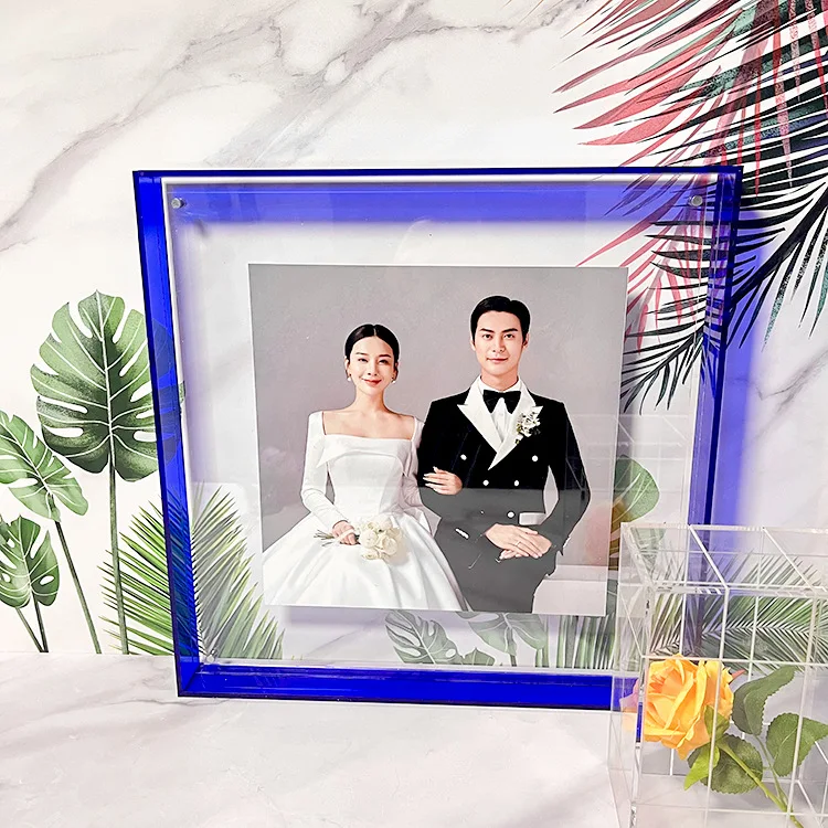 High Quality Custom Photo Frame Neon Colorful Acrylic Picture Frame with Metal Shadow Box