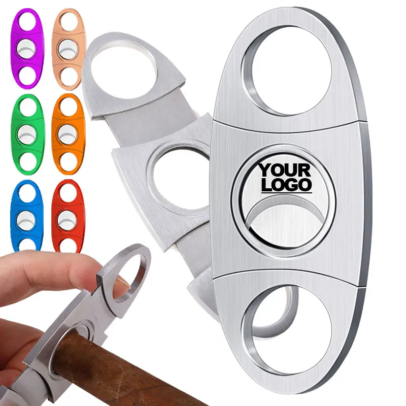 Wholesale High Quality Stainless Steel Cigar Cutters Custom Cigar Accessories With Logo Double Blade Guillotine