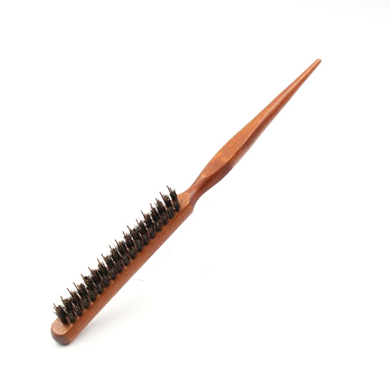 Eco-friendly Wood Nylon Bristle Fluffy Styling Brush 3 Rows Evening Makeup Brush Rat Tail Comb Scalp Massager Hairdressing Brush
