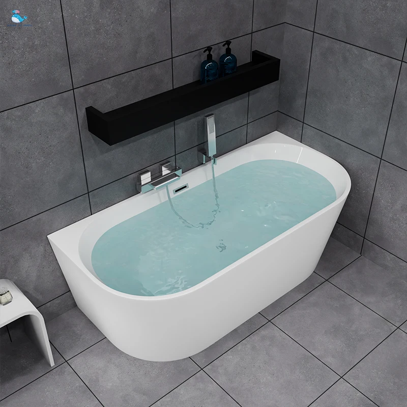 Modern Soaking Acrylic White Freestanding Bathtub Bathroom Wall Type Free-standing Tub with Overflow Drainer and Faucet