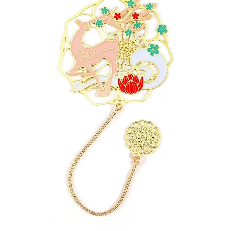 Wholesale Gold Plated Thin Metal Bookmark Custom Logo Metal Charms Bookmarks Souvenir Gifts Painted Metal  Brass Bookmark