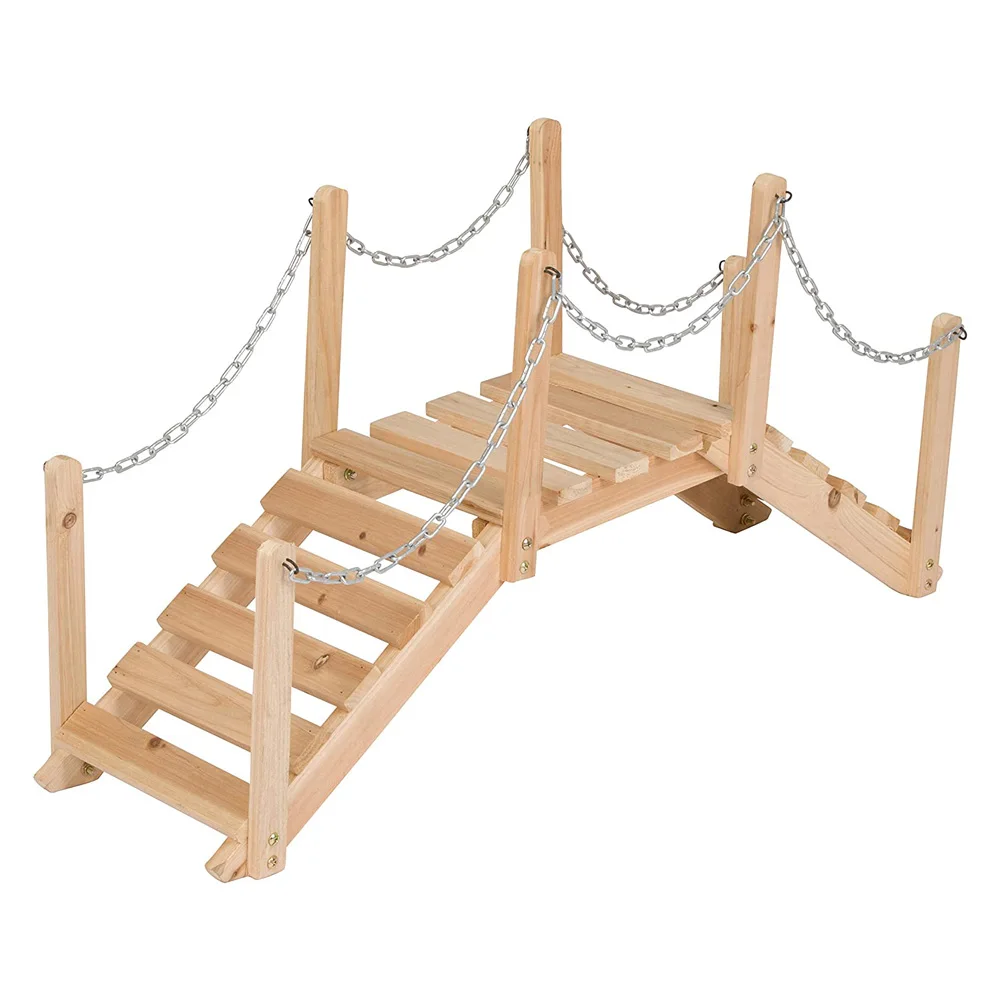 Natural Color Wood Garden Bridge with Side Rails Garden Decoration