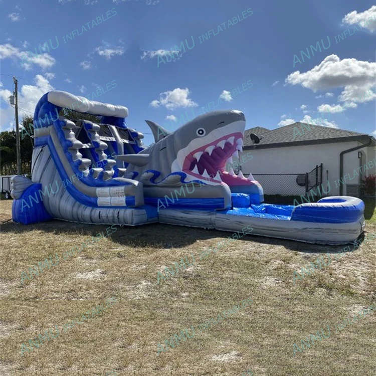 Outdoor games giant inflatable water slide commercial rental shark inflatable water park slide for adult