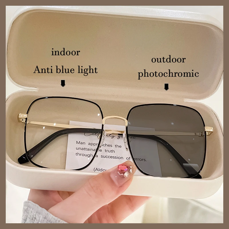 Outdoor Photochromic Anti Radiation Shades Glasses Woman Square Metal Frame blue light blocking glasses photography glasses