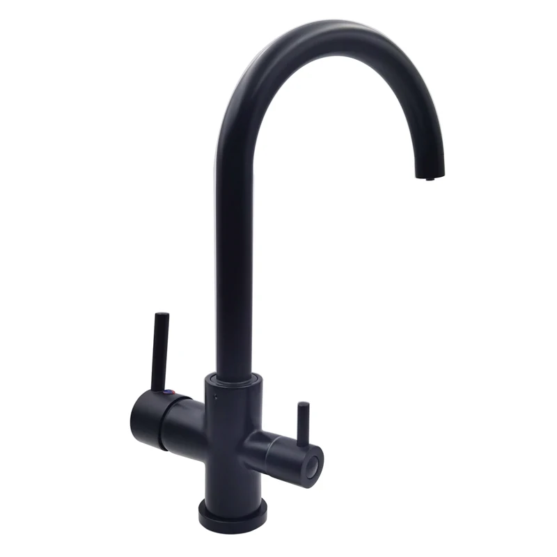 Single Hole Black Hot and cold Pure Water Sinks Deck Mounted Mixer 3 way Drinking Water Kitchen Faucet 1615 SDB