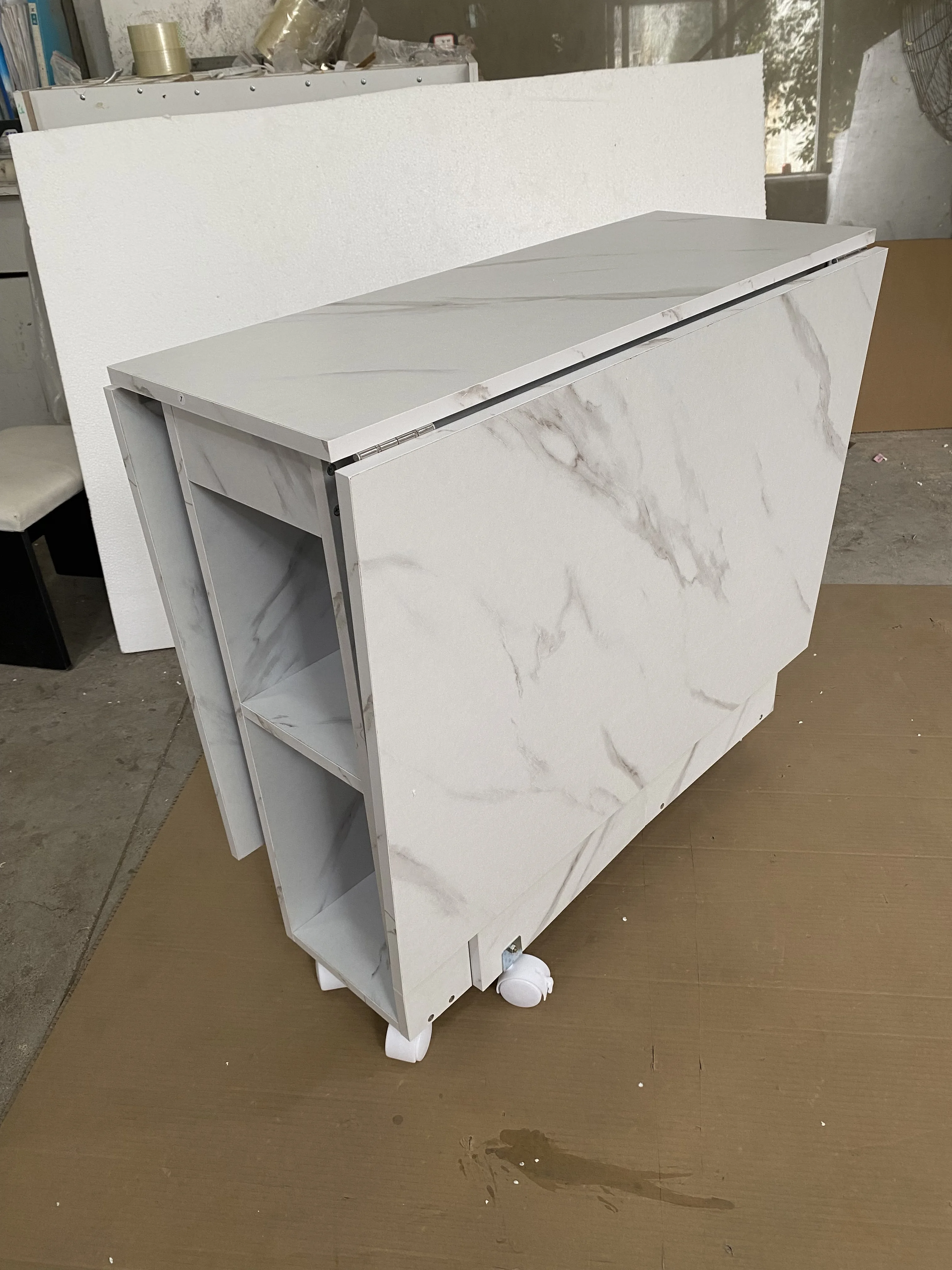 Modern Wood Table And Stool Sets Pedestal Folding Dining Table with Drop Leaf Multifunction Foldable Kitchen Table  with wheels