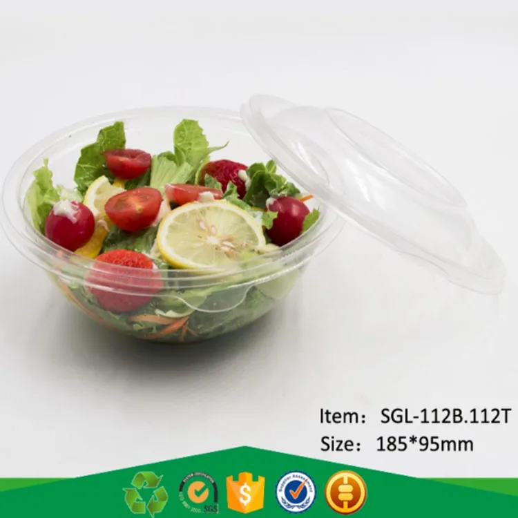 Custom Transparent Recycle PET Plastic Salad Bowl With Lid