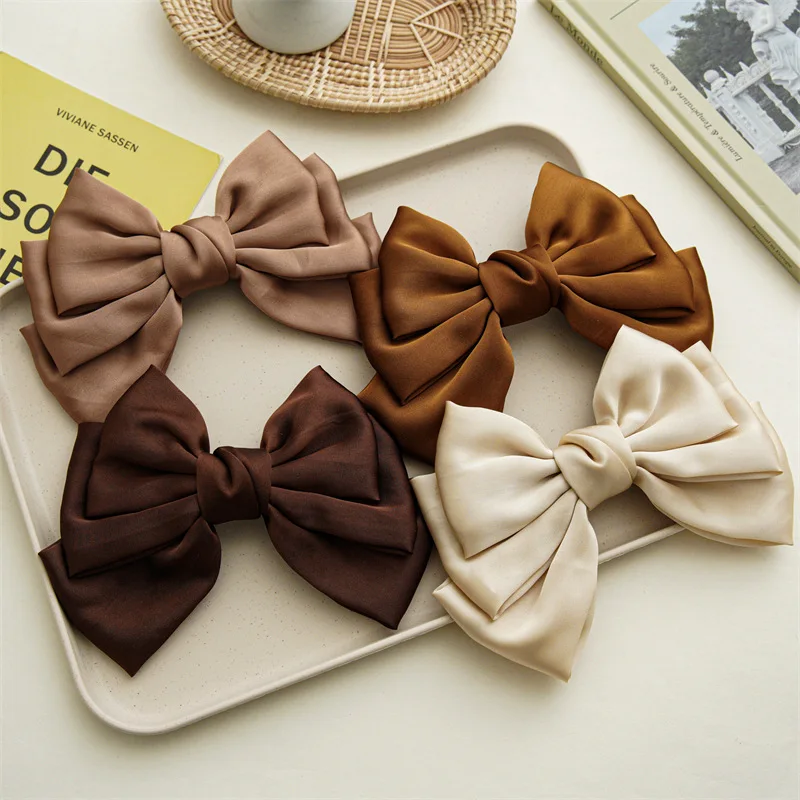 Wholesale Hair Bow Fashion Women Hair Accessories Silk Satin Fabric Big Bow Hairgrip Ribbon Butterfly Spring Hair Clips