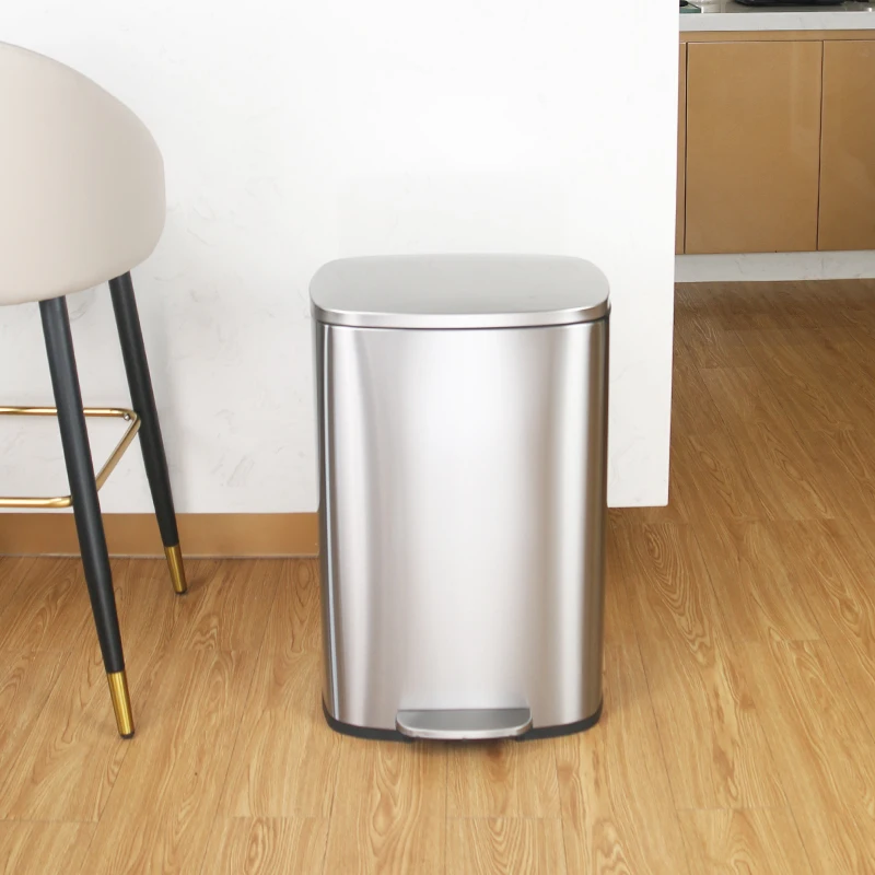 50L Pedal Bins Stainless Steel Step Trash Can Foot Pedal Trash Can Step Garbage Bin in Kitchen, Bathroom , Living Room