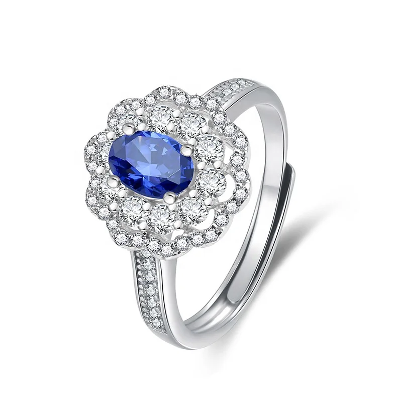 925 Sterling Silver Trendy Oval Moissanite Diamond Promise Ring Emerald Green Sapphire Blue Moissanite