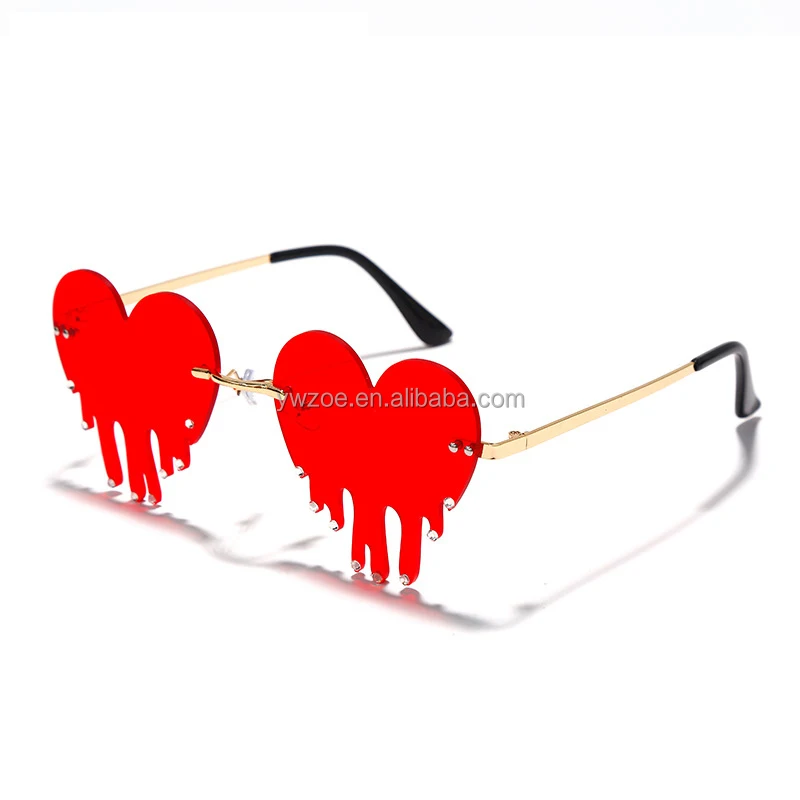 Fashion brand Designer candy color rhinestone  Rimless red love heart Water drop diamond shape Lentes De Sol Sunglasses