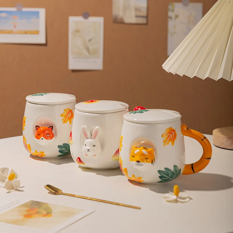 Новая популярная креативная кружка SYL с милыми животными мультяшная чашка для воды керамическая грибом Кроликом кофейная ручной работы