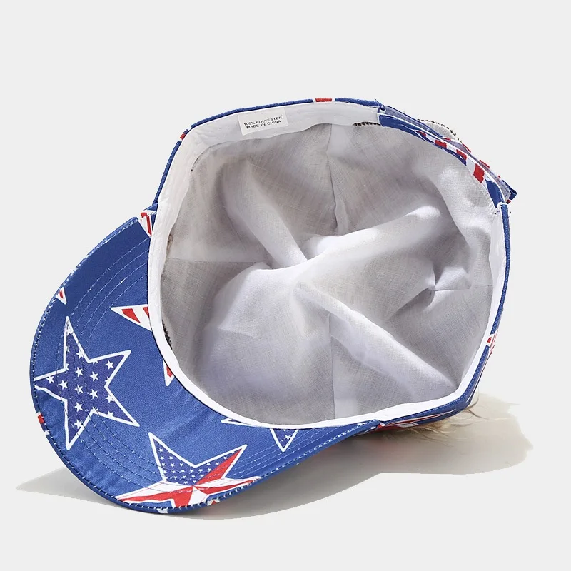 Hot Selling Stock American Flag Cap Five Pointed Star Striped Wig Custom Baseball Cap Pattern Logo