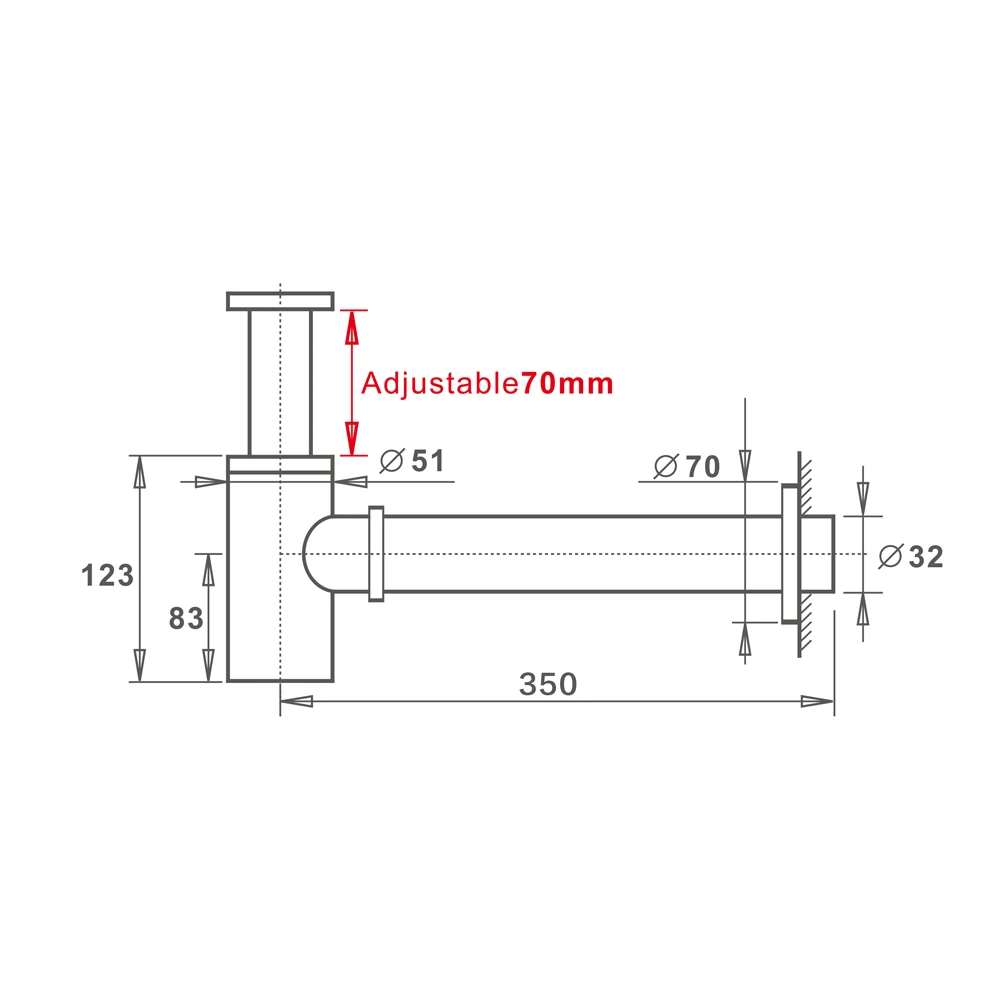 HIDEEP hair basin sink water inlet pipe black water pipe takeover pop up, P-trap