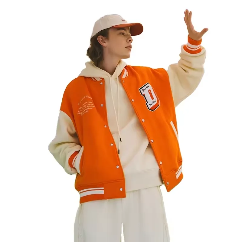 Jacket Homme  Veste Leather Sleeve Winter Coat Bomber Jacket Mens Hip Hop Wool Letterman  Jacket Manufacturer