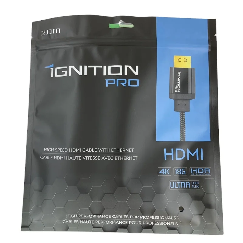 Custom Printed Aluminum Foil 3 Side Seal Zipper Clear Plastic Mobile USB Cable Bag Ziplock Phone Case Packaging Bag