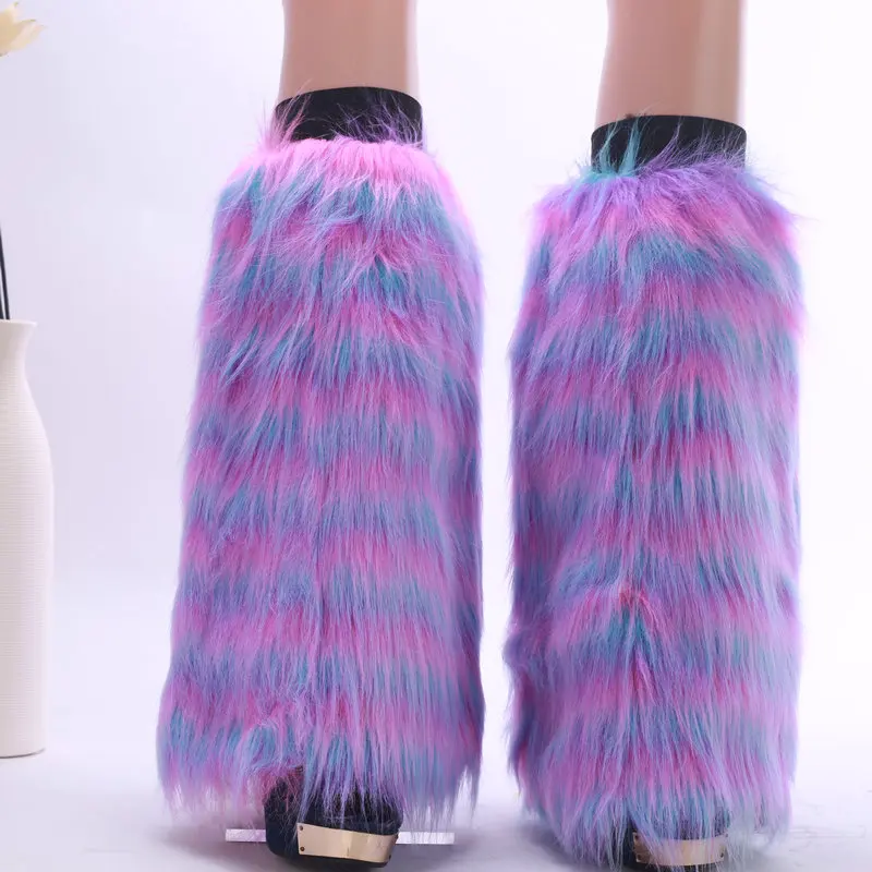 wholesale high knee fuzzy fur warmer for ladies  winter style faux fur leggings for women