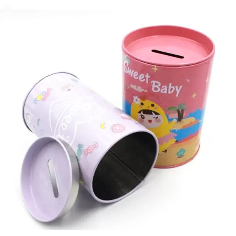 Custom Logo Metal Piggy Bank Coin Tin Box Round Money Coin Saving Can