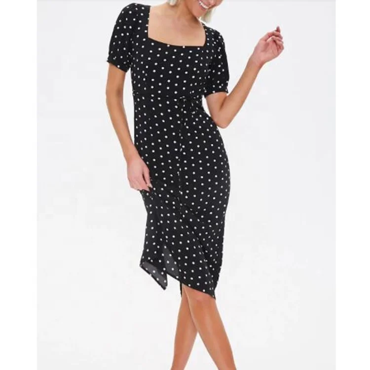 Fashion back split chiffon dot pattern 2022 women summer midi dresses SD1348