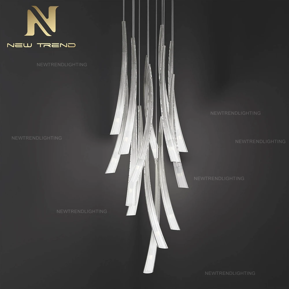 Hot Selling Villa Living Room Dining Room Staircase Decorative Metal Glass Tubular LED Chandelier Light