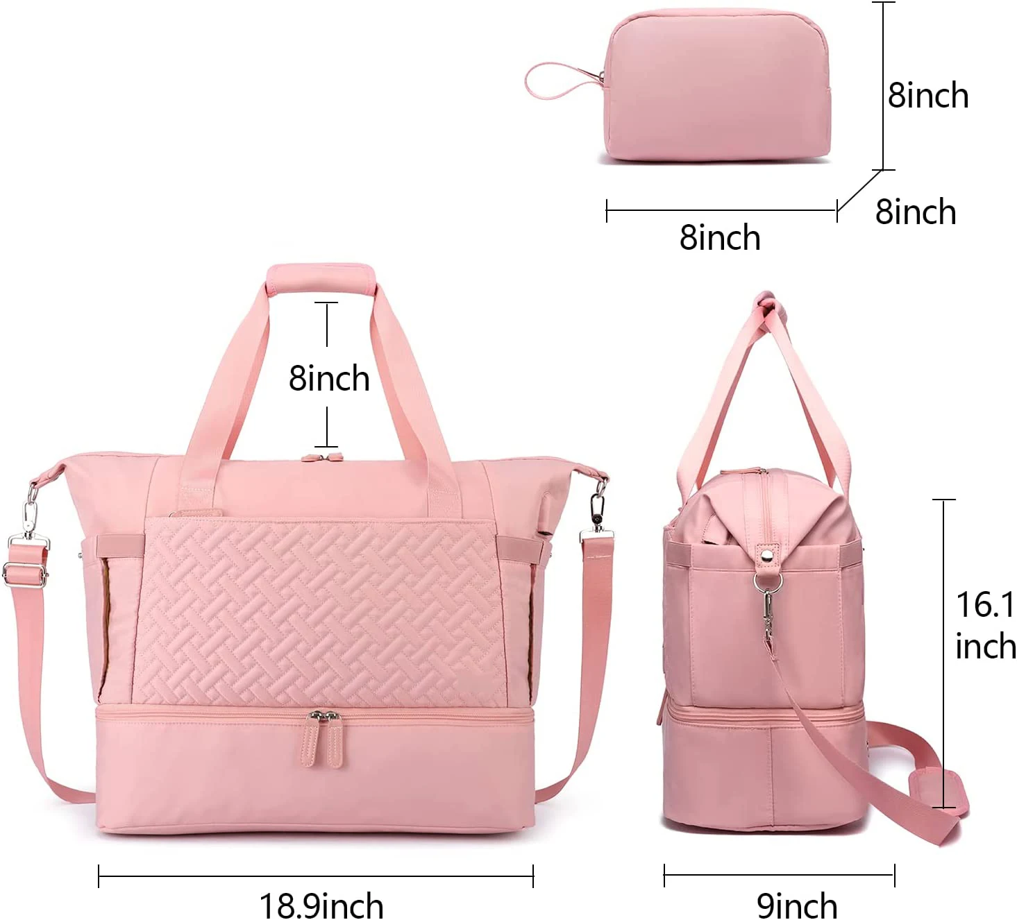 Personalized Quilted Weekender Travel Duffle Womens Dance Sports Duffel Bag With USB Charging Port