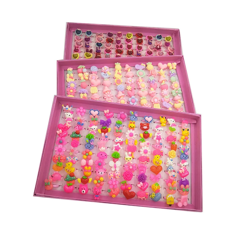 Resin Kids Rings Cute Candy Colorful Cartoon Animals Flower Children Rings With Display Box acrylic rings for kids