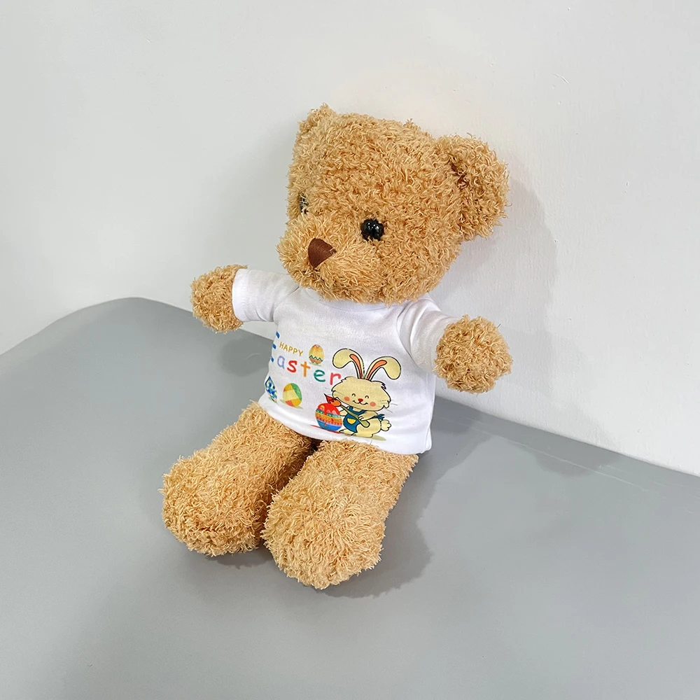 USA Warehouse Soft Washable Bear Toy Kid Baby Children Stuffed Sublimation Teddy Bear With White T Shirt For Heat Press