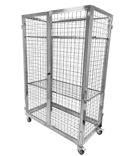 Commercial Lockable Storage Pallet Cage Container Stainless Steel Wire Mesh Security Cage Durable Foldable Trolley Outdoor