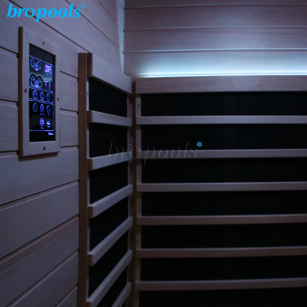 Bropool 1-Person Modern Home Use Far Infrared Sauna 220V Wooden Construction with Touch Control Panel for Apartment Use