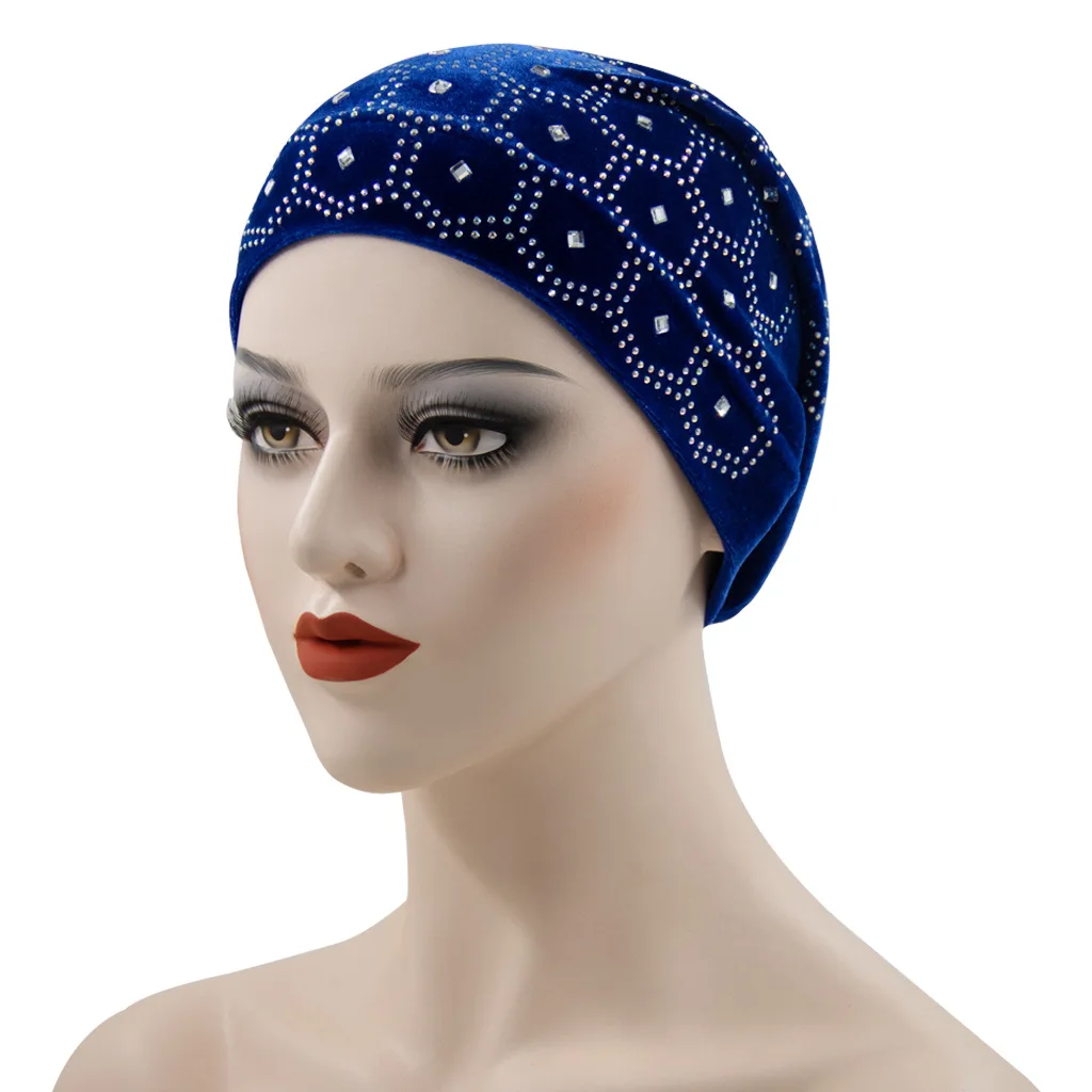 Wholesale 2023 Women Fashion Crystal Muslim Hijab Inner Cap Underscarf Winter Velvet Stretchy Bonnets