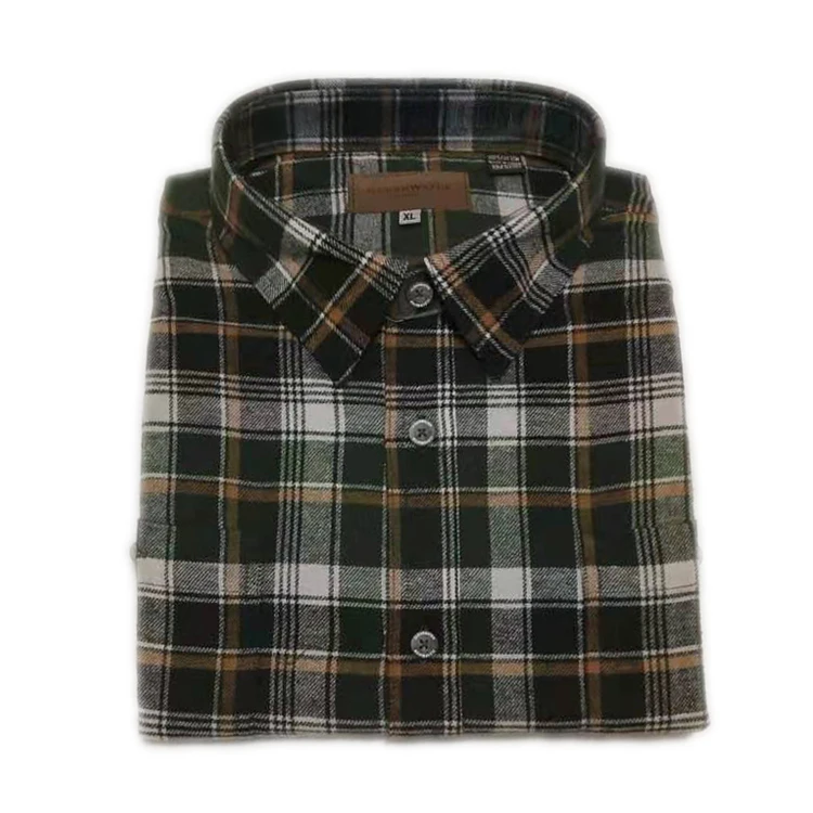 
100% cotton square collar chest pocket men long sleeve plaid shirt 