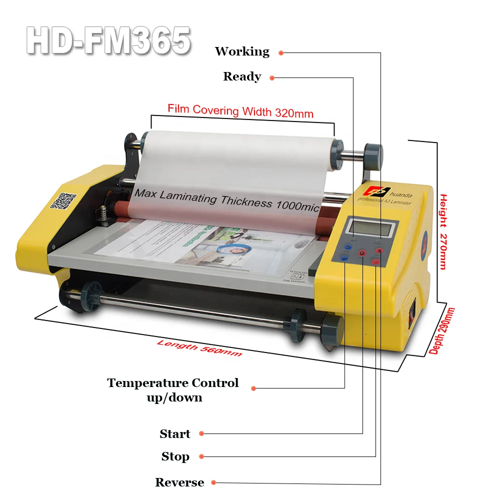 Huanda HD-FM365 A3 A4 Roll to Rol Thermal Lamination Automatic Cold Roll Laminator Machine