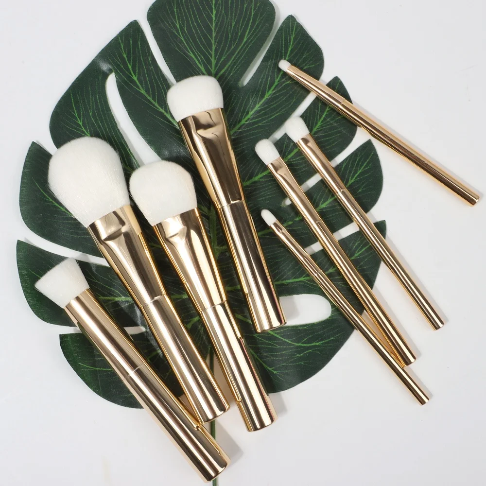 DIAS 8pcs Gold Aluminum Face Premium Synthetic Pink Vegan Private Label Luxury Makeup Brush Set Custom Logo