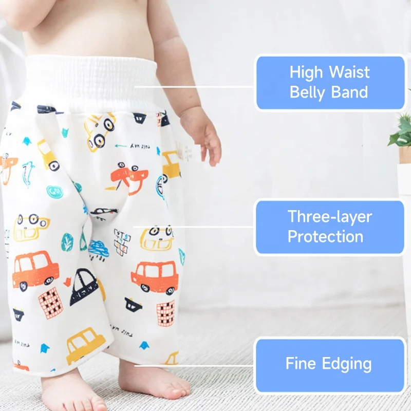 High Quality Cotton Terry Waterproof High Waist Baby Cloth Diaper Guards Urination Pants Infant Potty Training Diaper Skirt