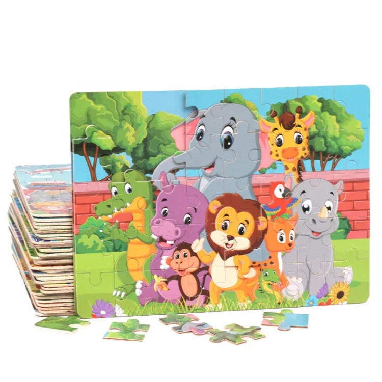 Latest 24 40 60 Pieces Montessori Toys Educational Cartoon Wooden Animal Jigsaw Puzzle Toys