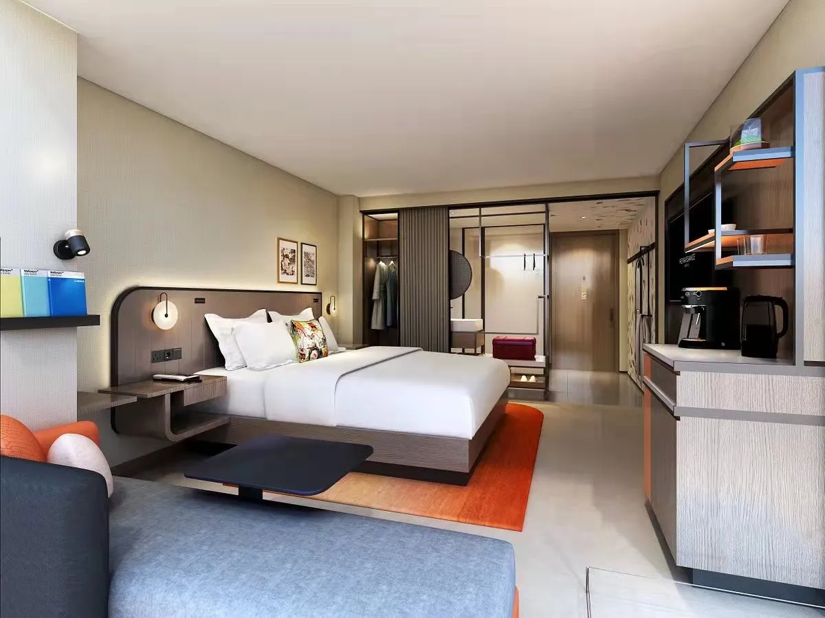 Wholesale Luxury Modern Hotel Bedroom Furniture Sets Wooden Bed Genuine Leather Solid Wood 5 Star Hotel Furniture Modern& Luxury